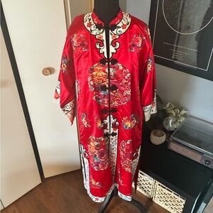 Vintage Bai Hua Red Embroidered Chinese kimono Jacket Silk - Hand embroidered